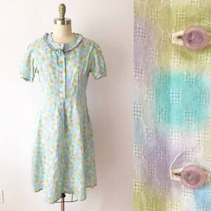 60s‎ Vintage Pastel Splotch Day Dress A Line Floral